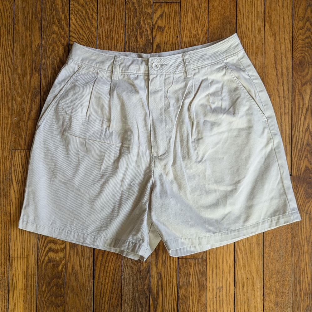 Vintage 00's J.Crew Cream Pleated Front High Waisted Shorts